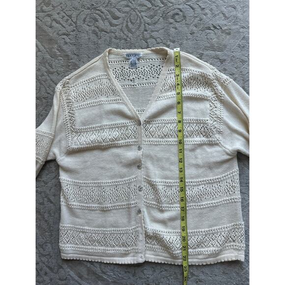 Vintage Cream Crochet Knit Cardigan Women’s Large Boho Open Weave Sweater - Picture 6 of 6